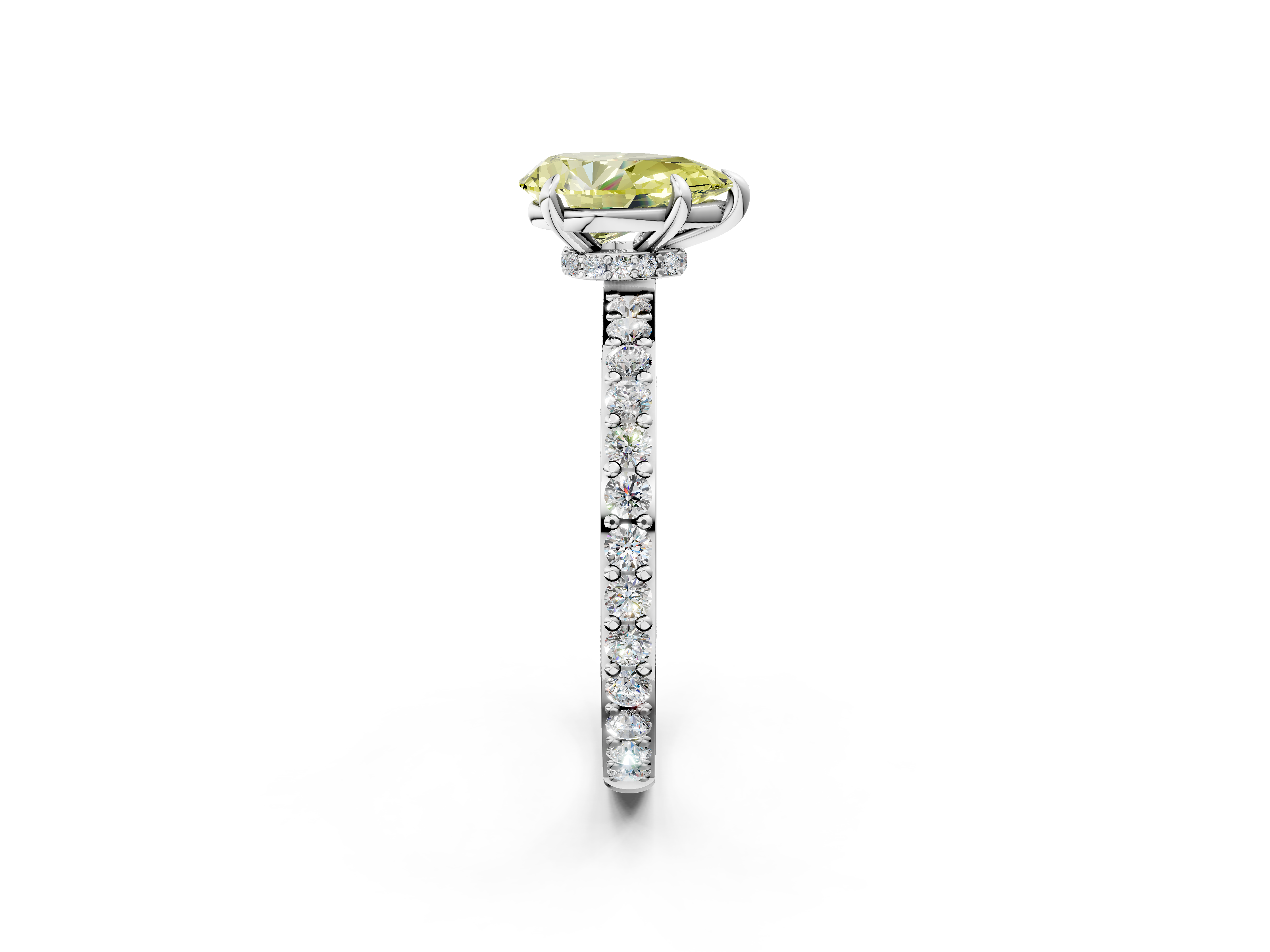 White gold Fancy Yellow Pear  Cut Diamond Ring with Pavé Band and Four-Prong Setting_42
