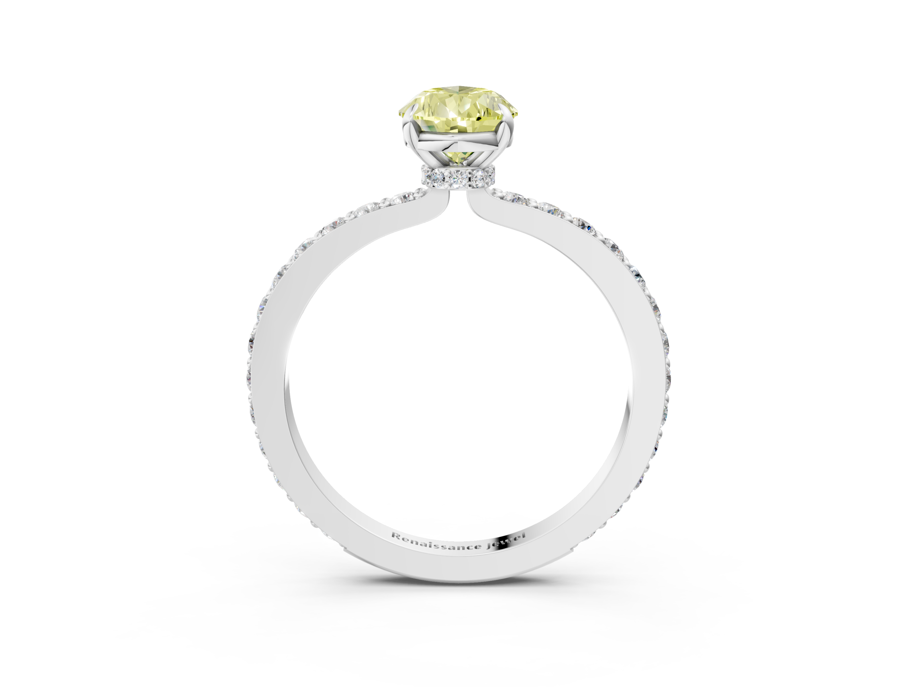 White gold Fancy Yellow Pear  Cut Diamond Ring with Pavé Band and Four-Prong Setting_43