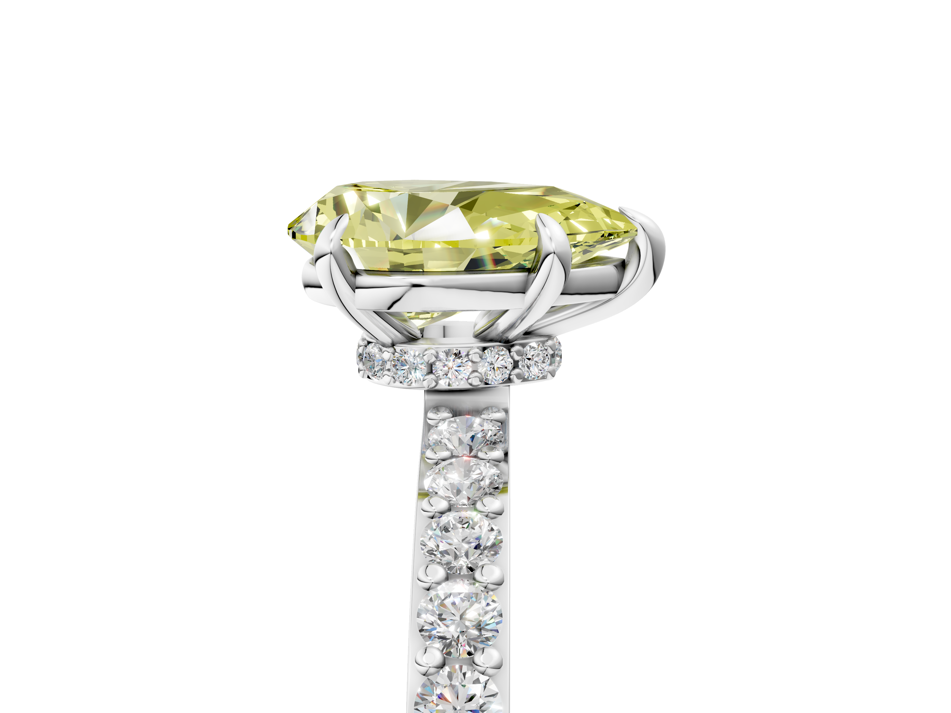 White gold Fancy Yellow Pear  Cut Diamond Ring with Pavé Band and Four-Prong Setting_45