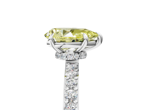 White gold Fancy Yellow Pear  Cut Diamond Ring with Pavé Band and Four-Prong Setting_45