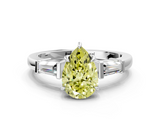 White gold Fancy Yellow Pear  Cut Diamond Ring with Tapered Baguette Side Stones in Four-Prong Setting_3