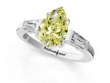 White gold Fancy Yellow Pear  Cut Diamond Ring with Tapered Baguette Side Stones in Four-Prong Setting_4