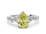 White gold Fancy Yellow Pear Cut Diamond Scattered Round Accent Ring with Prong Setting_13