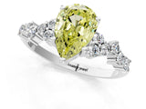 White gold Fancy Yellow Pear Cut Diamond Scattered Round Accent Ring with Prong Setting_14