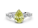 White gold Fancy Yellow Pear Cut Diamond Scattered Round Accent Ring with Prong Setting_37