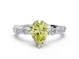 White gold Fancy Yellow Pear Cut Diamond Side Stone Solitaire Ring with Round  and Four-Prong Setting_149