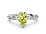 White gold Fancy Yellow Pear Cut Diamond Side Stone Solitaire Ring with Round  and Four-Prong Setting_24
