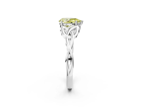 White gold Fancy Yellow Pear Cut Diamond Solitaire Celtic Knot Ring with Four-Prong Setting