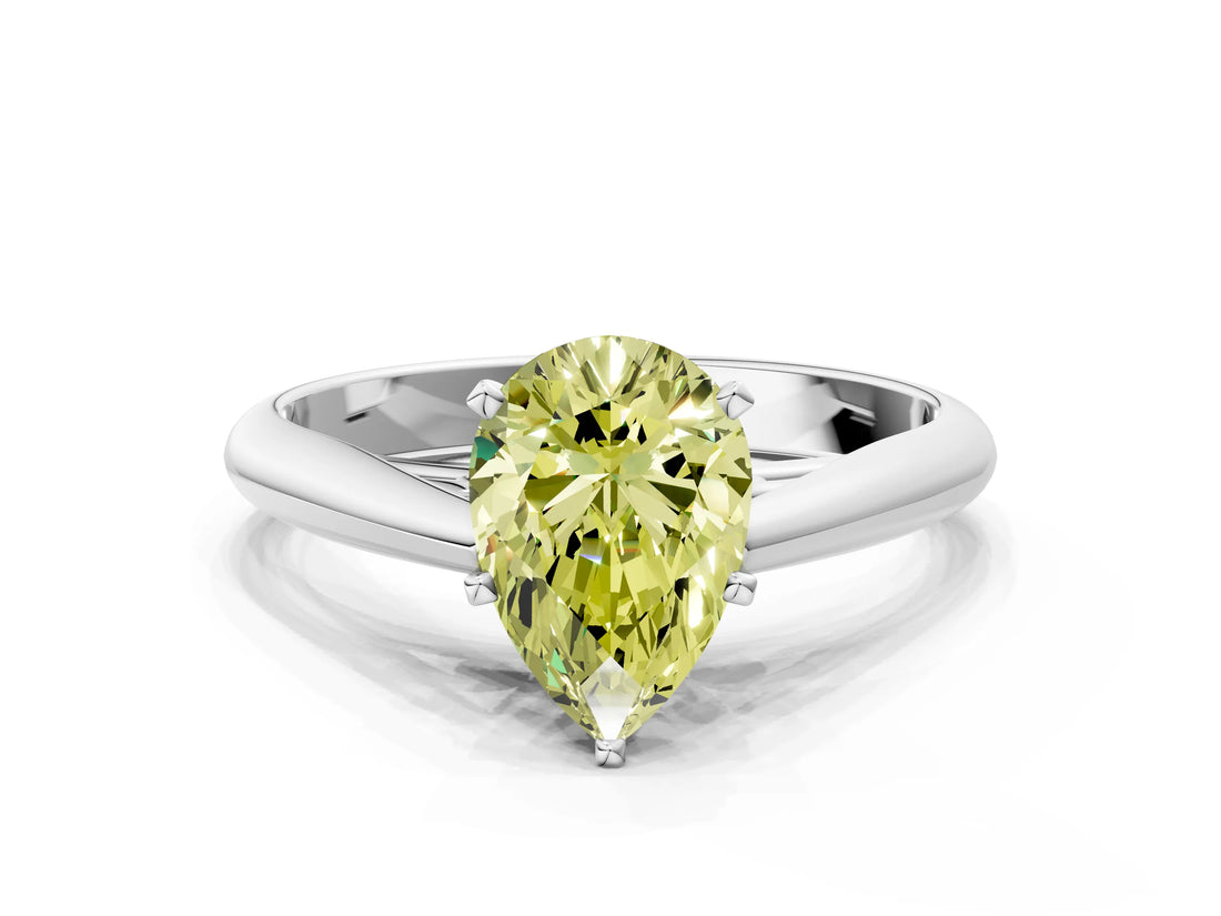 White gold Fancy Yellow Pear Cut Diamond Solitaire Engagement Ring with Cathedral Setting and Four-Prong Mount_173