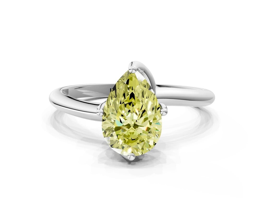 White gold Fancy Yellow Pear Cut Diamond Solitaire Engagement Ring with Four-Prong Setting and Classic Band_20