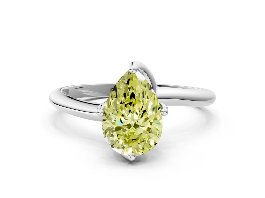 White gold Fancy Yellow Pear Cut Diamond Solitaire Engagement Ring with Four-Prong Setting and Classic Band_44