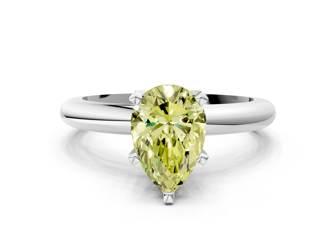 White gold Fancy Yellow Pear Cut Diamond Solitaire Engagement Ring with Round Band and Four-Prong Setting_179