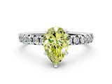 White gold Fancy Yellow Pear Cut Diamond Solitaire Pavé Engagement Ring with Round Band and Prong Setting_13