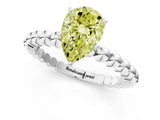 White gold Fancy Yellow Pear Cut Diamond Solitaire Ring with Beaded Band and Prong Setting_376