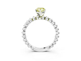 White gold Fancy Yellow Pear Cut Diamond Solitaire Ring with Beaded Band and Prong Setting_378