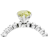 White gold Fancy Yellow Pear Cut Diamond Solitaire Ring with Beaded Band and Prong Setting_379