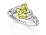 White gold Fancy Yellow Pear Cut Diamond Solitaire Ring with Filigree Band and Four-Prong Setting_77