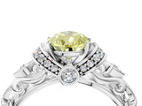 White gold Fancy Yellow Pear Cut Diamond Solitaire Ring with Filigree Band and Four-Prong Setting_80