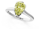 White gold Fancy Yellow Pear Cut Diamond Solitaire Ring with Flower Prong Setting and Classic Band_107