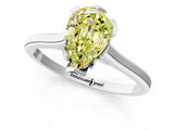 White gold Fancy Yellow Pear Cut Diamond Solitaire Ring with Flower Prong Setting and Classic Band_22