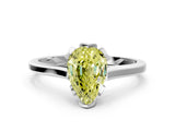 White gold Fancy Yellow Pear Cut Diamond Solitaire Ring with Flower Prong Setting and Classic Band_30