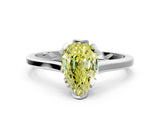White gold Fancy Yellow Pear Cut Diamond Solitaire Ring with Flower Prong Setting and Classic Band_78