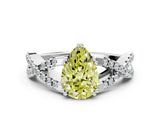 White gold Fancy Yellow Pear Cut Diamond Solitaire Ring with Four-Prong Setting and Twisted Pavé Band_30