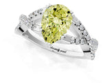 White gold Fancy Yellow Pear Cut Diamond Solitaire Ring with Four-Prong Setting and Twisted Pavé Band_35