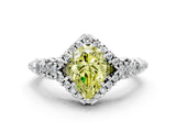 White gold Fancy Yellow Pear Cut Diamond Solitaire Ring with Hidden Halo and Pavé Band_39