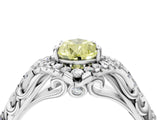 White gold Fancy Yellow Pear Cut Diamond Solitaire Ring with Hidden Halo and Pavé Band_43