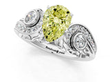 White gold Fancy Yellow Pear Cut Diamond Solitaire Ring with Milgrain Pavé Band and Four-Prong Setting_252