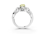 White gold Fancy Yellow Pear Cut Diamond Solitaire Ring with Milgrain Pavé Band and Four-Prong Setting_254