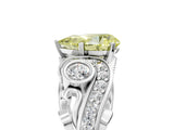 White gold Fancy Yellow Pear Cut Diamond Solitaire Ring with Milgrain Pavé Band and Four-Prong Setting_257