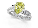White gold Fancy Yellow Pear Cut Diamond Solitaire Ring with Prong Setting and Twisted Pavé Band_25