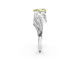 White gold Fancy Yellow Pear Cut Diamond Solitaire Ring with Prong Setting and Twisted Pavé Band_26