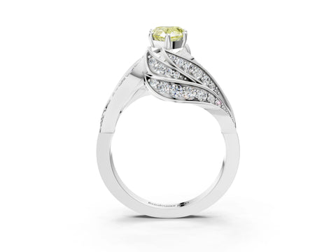 White gold Fancy Yellow Pear Cut Diamond Solitaire Ring with Prong Setting and Twisted Pavé Band_27