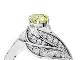 White gold Fancy Yellow Pear Cut Diamond Solitaire Ring with Prong Setting and Twisted Pavé Band_28