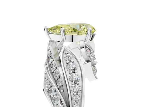 White gold Fancy Yellow Pear Cut Diamond Solitaire Ring with Prong Setting and Twisted Pavé Band_29