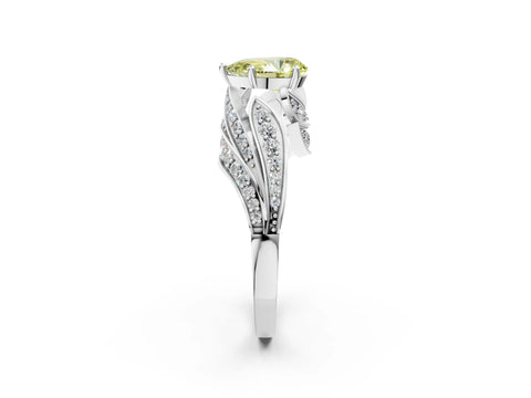 White gold Fancy Yellow Pear Cut Diamond Solitaire Ring with Prong Setting and Twisted Pavé Band_2