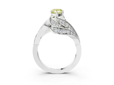 White gold Fancy Yellow Pear Cut Diamond Solitaire Ring with Prong Setting and Twisted Pavé Band_3