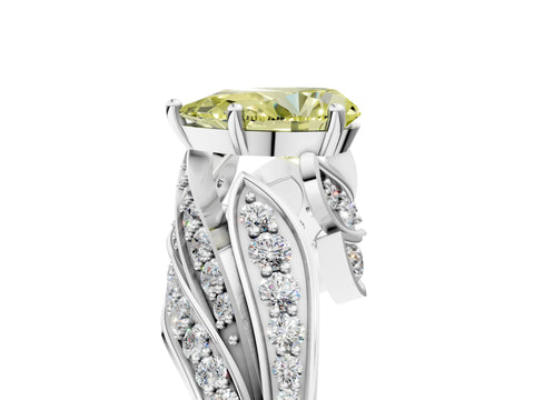 White gold Fancy Yellow Pear Cut Diamond Solitaire Ring with Prong Setting and Twisted Pavé Band_5