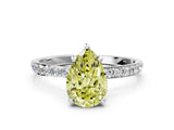 White gold Fancy Yellow Pear Cut Diamond Solitaire Ring with Round  Pavé Band and Prong Setting_135