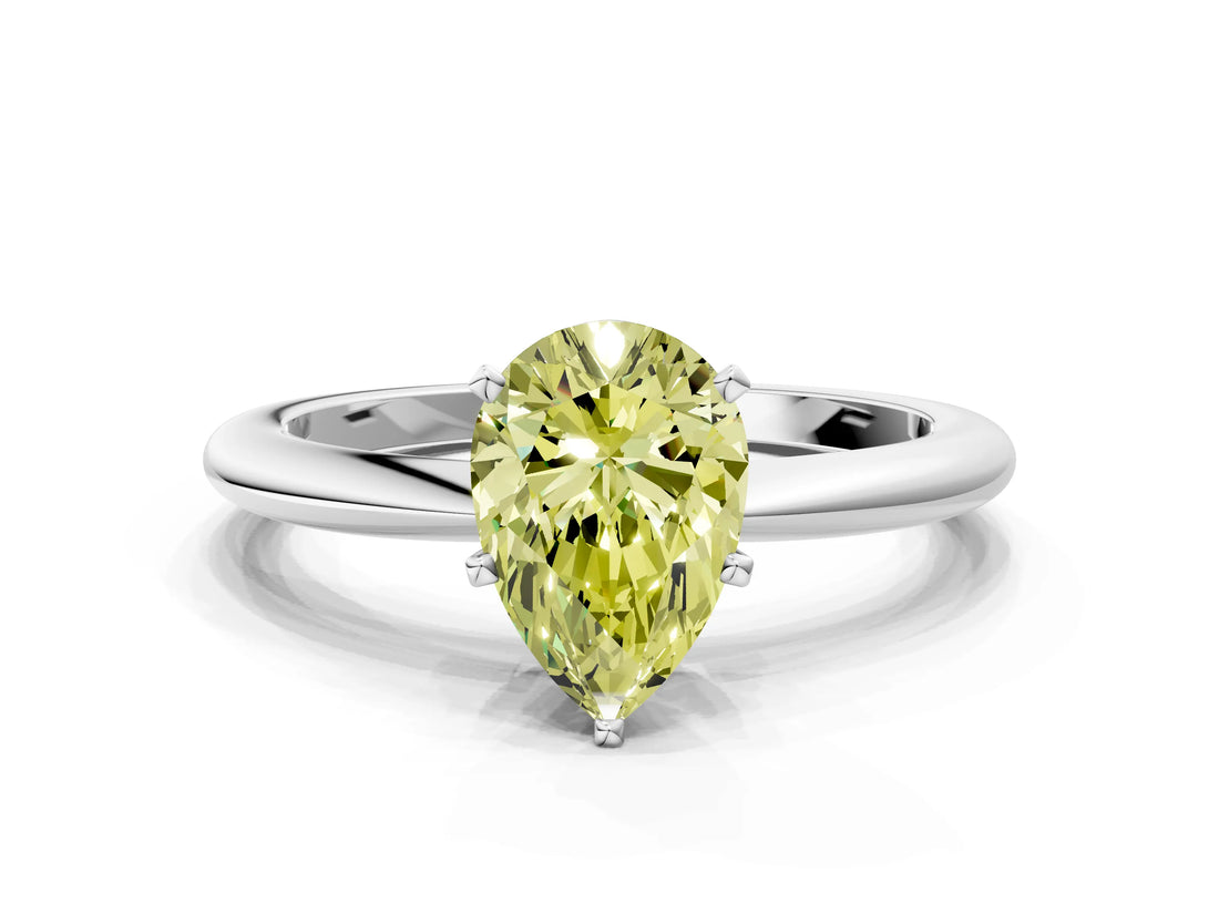 White gold Fancy Yellow Pear Cut Diamond Solitaire Ring with Six-Prong Setting and Classic Band_269