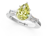 White gold Fancy Yellow Pear  Cut Diamond Solitaire Ring with Tapered Baguette Accents and Four-Prong Setting_63