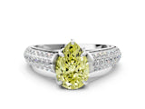 White gold Fancy Yellow Pear Cut Diamond Solitaire Ring with Three-Row Pavé Band and Four-Prong Setting_49