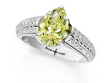 White gold Fancy Yellow Pear Cut Diamond Solitaire Ring with Three-Row Pavé Band and Four-Prong Setting_50