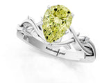 White gold Fancy Yellow Pear Cut Diamond Solitaire Ring with Twisted Band and Prong Setting_225