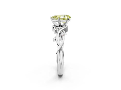 White gold Fancy Yellow Pear Cut Diamond Solitaire Ring with Twisted Band and Prong Setting_226