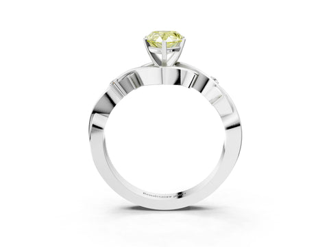 White gold Fancy Yellow Pear Cut Diamond Solitaire Ring with Twisted Band and Prong Setting_227