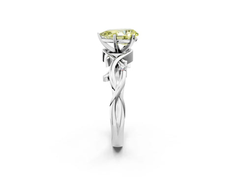 White gold Fancy Yellow Pear Cut Diamond Solitaire Ring with Twisted Band and Prong Setting_232